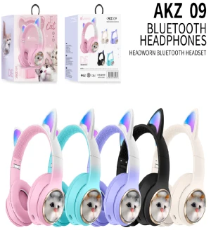 AKZ-09 Imitation Cat Gradient Color with Cat Ears (Bluetooth + TF Card Playback + Glowing Cat Ear Cover), No Audio Cable Included