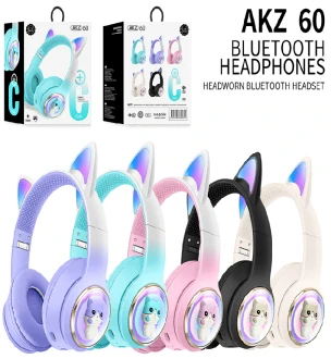 AKZ-60 Gradient Color with Cat Ears (Bluetooth + TF Card Playback + Glowing Cat Ear Cover), No Audio Cable Included