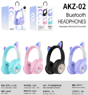AKZ-02 Gradient Color with Cat Ears (Bluetooth + TF Card Playback + Glowing Cat Ear Cover), No Audio Cable Included