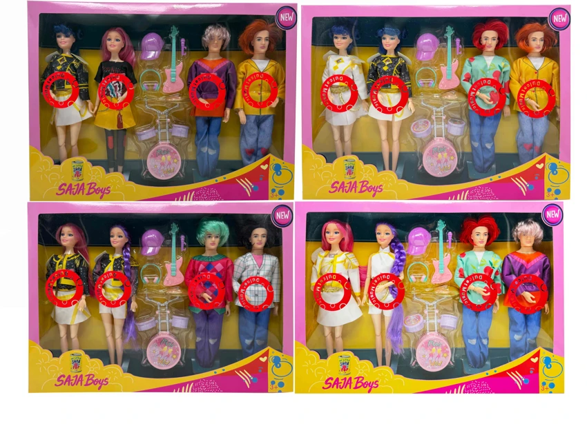 1st generation K-POP luminous musical witch dolls, 11.5-inch 12-joint full-body mixed witch girl group and boy group dolls of 4 figures with guitars and drum sets