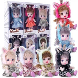 8-inch full rubber realistic eye plush fashion cute dolls, mixed packing of 6 styles, 6 pieces per carton