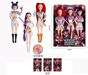 3rd generation K-POP luminous musical witch dolls, 11.5-inch 12-joint full-body mixed witch girl group and boy group dolls of 3 figures equipped with tableware weapon sets