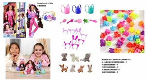 Simba Kawaii Hi Mia Series 11.5-inch 12-joint full-body surprise rabbit pet doll with backpack, hair clip, animal accessory, comb and small pet