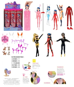 Bath Salt Series Miraculous Ladybug dolls with hair clips, shoes, expanding sponges and small pets, 4 different surprise accessories, mixed packing of 6 styles, 6 pieces per carton