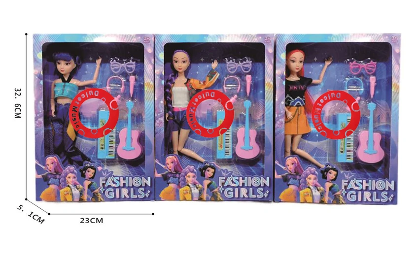 1:1 11.5-inch 12-joint full-body witch girl group dolls equipped with guitars and musical instrument sets