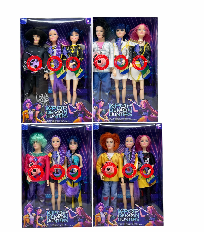 3rd generation K-POP luminous musical witch dolls, 11.5-inch 12-joint full-body witch girl group and boy group mixed packing of 3 figures with guitars and cameras