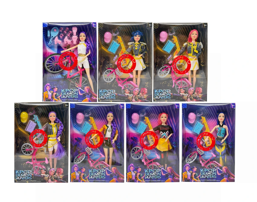 1st generation K-POP luminous musical witch dolls, 11.5-inch 12-joint full-body witch girl group dolls equipped with mini bicycle and guitar sets