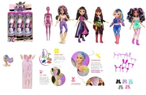 Seri garam mandi, seri unicorn 11,5 inci, tubuh padat berubah warna, menggelembung air, unicorn Barbie, 5 jenis aksesori kejutan yang berbeda, 4 jenis, 6PC