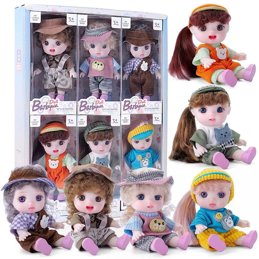 8-inch full rubber realistic eye fashion cute dolls, mixed packing of 6 styles, 6 pieces per carton