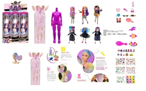 Bath Salt Series 10-inch full-body 11-joint Decora Girlz 4D fashion sticker dolls with 8 surprise accessories, mixed packing of 4 styles, 6 pieces per carton