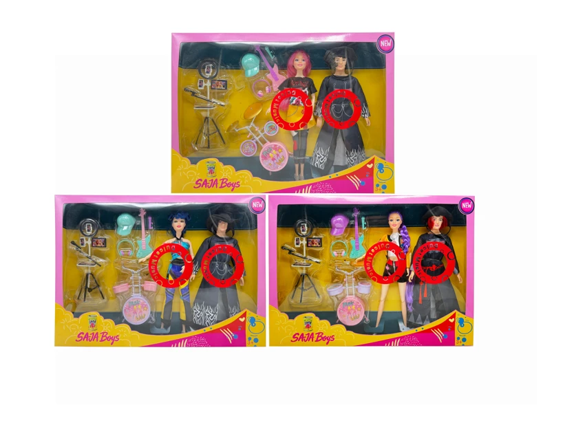 1st generation K-POP luminous musical witch dolls, 11.5-inch 12-joint full-body mixed witch girl group and boy group dolls of 2 figures with live broadcast room supplies, guitars and drum sets