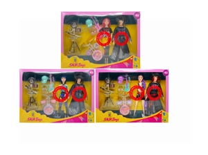 1st generation K-POP luminous musical witch dolls, 11.5-inch 12-joint full-body mixed witch girl group and boy group dolls of 2 figures with live broadcast room supplies, guitars and drum sets