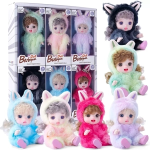 8-inch full rubber realistic eye plush cute dolls, mixed packing of 6 styles, 6 pieces per carton
