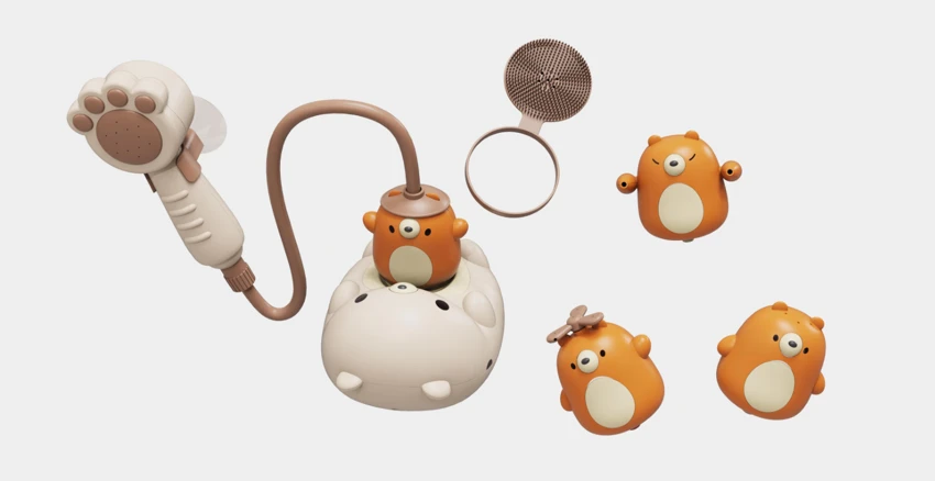Deluxe water play bear set: 1 large bear base, 3 small bears and 1 shower head