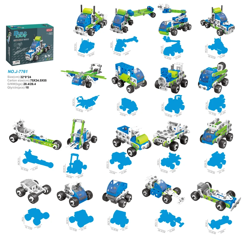 Pull-back Style Self-assembly Educational Building Blocks (175pcs) 18-in-1