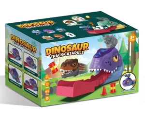 Swallowing Launch Track Dinosaur Toy with Light & Sound Effect + 6 Random Bite Finger Pull Back Dinosaur Cars