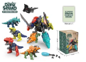 DIY teka-teki 5IN1 membongkar robot ubah bentuk pemasangan dinosaur tali catapult skru skru mainan kanak-kanak lelaki kotak warna