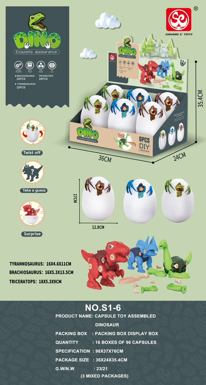 Memutar telur dan merakit dinosaurus.