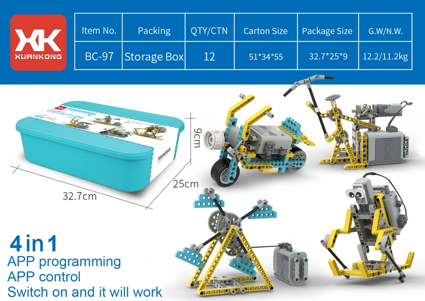 4-in-1 Programmable Science Building Blocks (Mining Robot, Ferris Wheel, Ski Robot, Motorcycle)