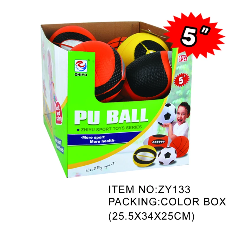 5-inch PU Ball: Basketball / Soccer / Rugby / New Basketball (4 Styles Mixed, 12 pcs per Display Box)