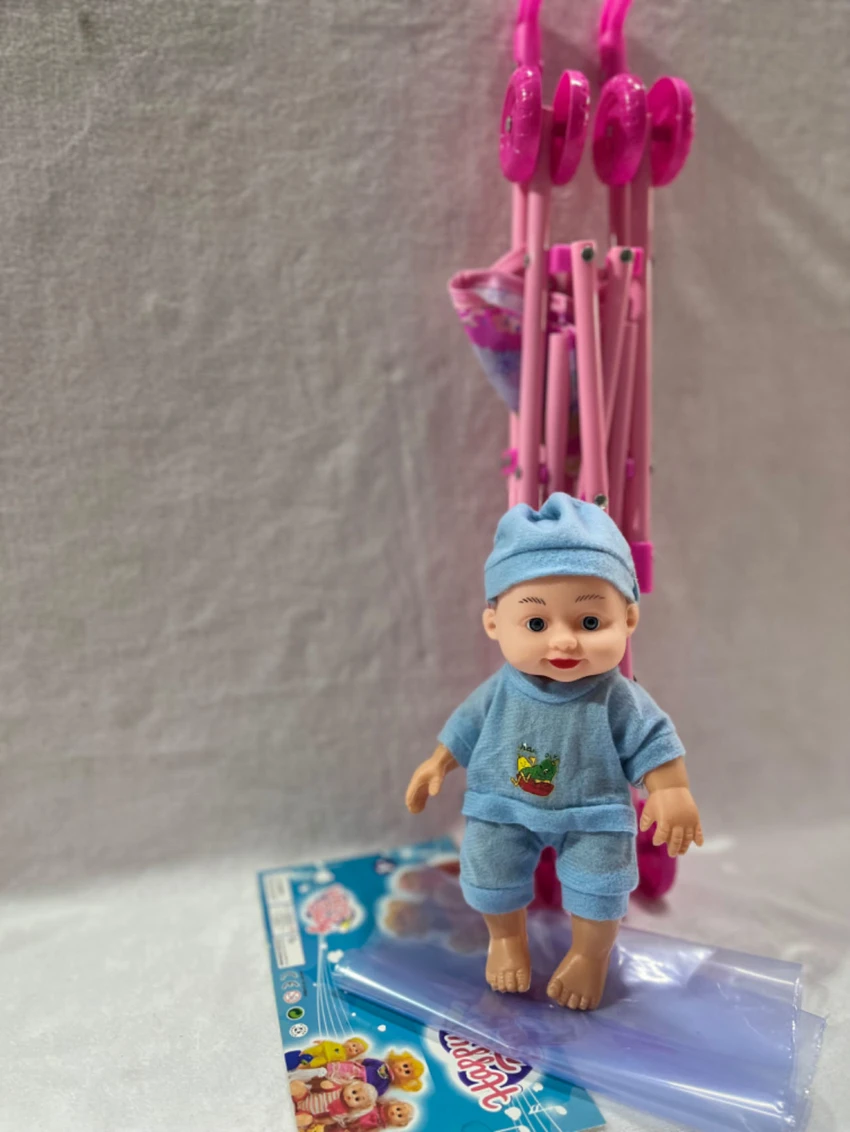8-inch Printed-Eye Doll with Stroller