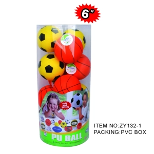 ลูกบอล PU ขนาด 6 นิ้วสําหรับฟุตบอล / บาสเกตบอล 
(12 แคปซูล / ถัง PVC)