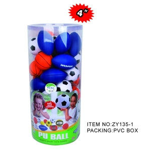 4 inci PU bola kaki / keranjang / ragbi tiga campuran
(48 kapsul / tong PVC)