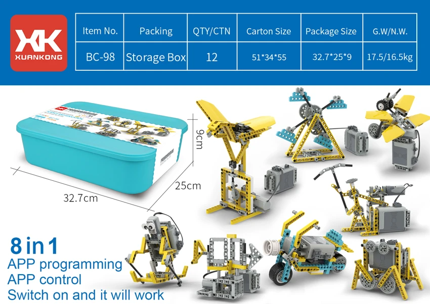 Mengaturcarakan blok-blok sains<br/>8 dalam 1<br/>(kepiting, ikan, rama-rama, burung, robot penggalian, roda, robot ski, motosikal)