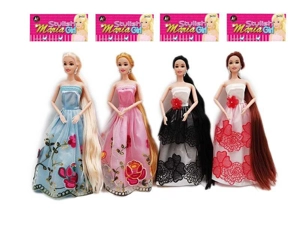 Baru kelas atas 11,5 inci padat rambut panjang sendi gaun putri Barbie empat campuran acak.