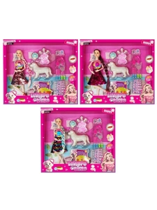 XD002A11, Copyright-free 11-inch 12-joint solid body Barbie doll, long braided hair sequin dress with earring, blister dog accessory, with light and music (3 styles mixed)