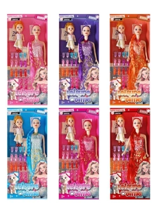 XD003A3, 11 inci 5 sendi tubuh padat Barbie orang tua-anak Barbie boneka kepang panjang dengan paku telinga dengan selip sepatu (dicampur 6 jenis)