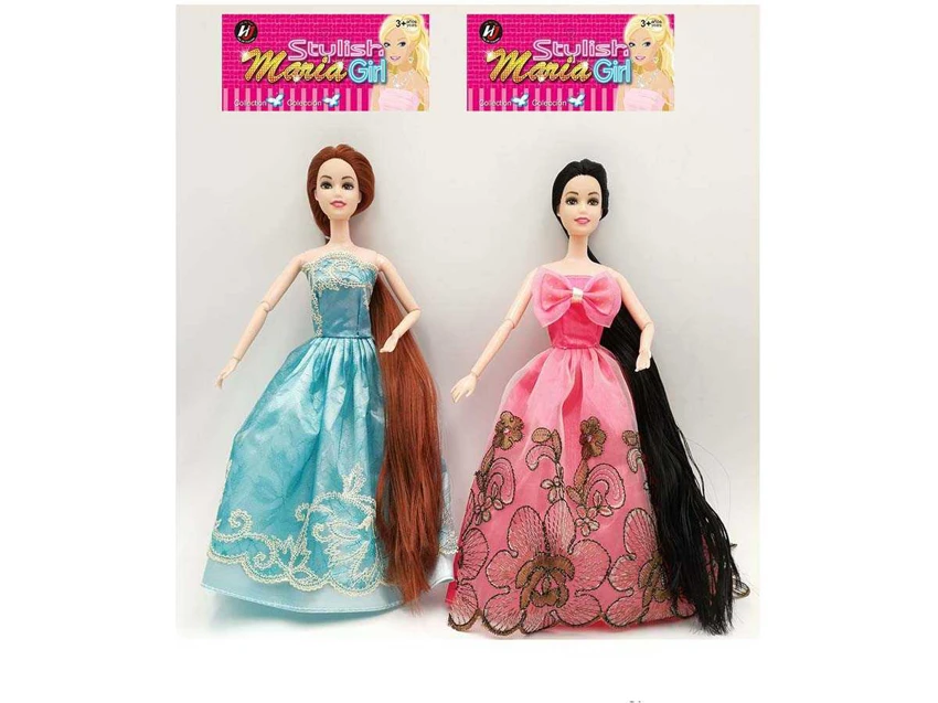 New Premium 11.5-inch solid body long-haired joint princess Barbie with full dress, 2 styles random mixed pack