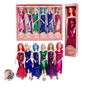 Premium 11.5 inci 9 sendi pepejal kilat Barbie 6 12PC campuran di mana 6 pakaian akan berubah warna