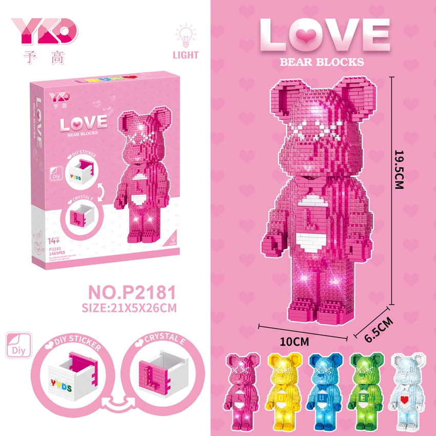 LOVE Magenta Transparent Luminous Bearbrick (L) (1469PCS)