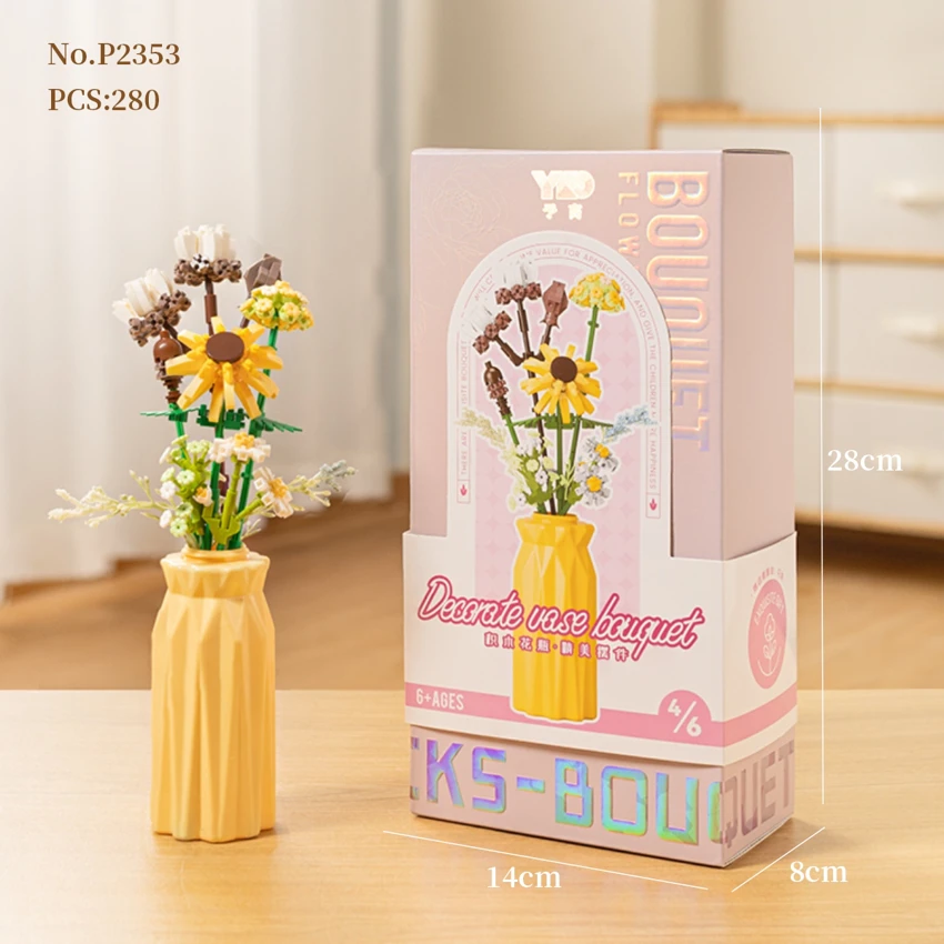 4 / 6 blok buket vas - 8 bunga (termasuk vas kuning A)