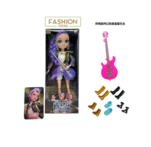 K-POP Rainbow Witch Hunter Series 1:1, 12-inch 12-joint solid body with real glass eyes, surprise girl group doll with earrings, equipped with guitar and one golden card