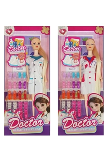 XD006A2, 11 inci 5 sendi badan padat Barbie Barbie rambut panjang jururawat dengan kasut (2 campuran)