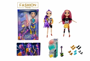 K-POP Rainbow Witch Hunter Series 12-inch 12-joint solid body with real glass eyes, surprise girl group doll with guitar theme suit and one golden card, 3 styles random mixed pack