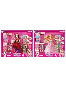 XD002A1, Copyright-free 11-inch 12-joint solid body Barbie doll, hanging floral dress with earring, blister dog accessory, with light and music (2 styles mixed)