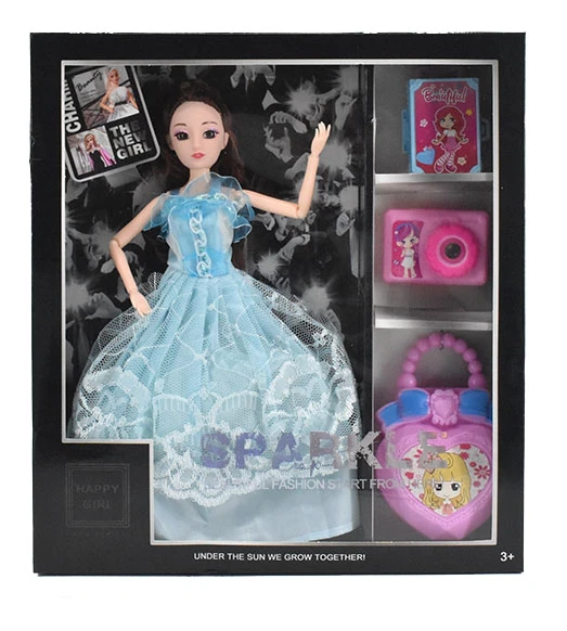 Summer 11.5-inch 9-joint solid body 3D eyes female Barbie with travel suitcase, camera and handbag