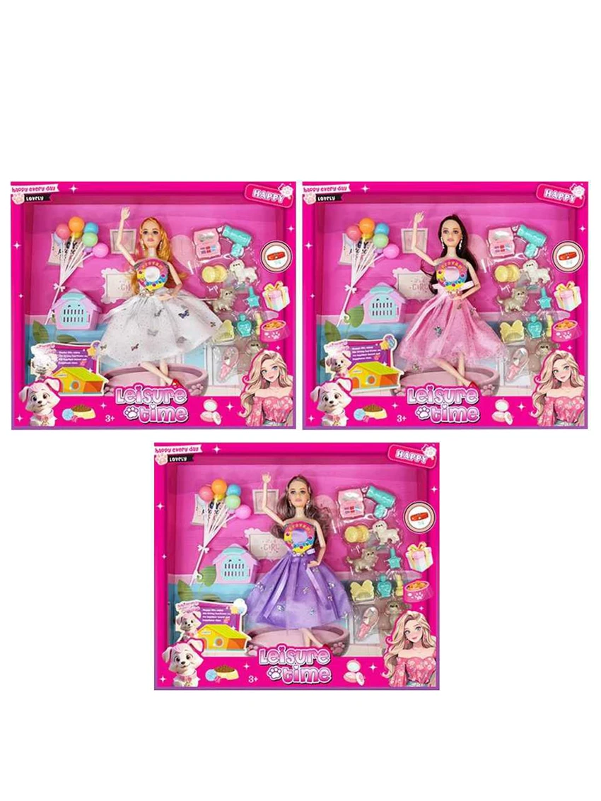 XD002A9, tidak melanggar 11 inci tubuh padat 12 sendi tubuh Barbie menggantung bunga dengan paku telinga dengan aksesoris anjing plastik dengan balon dengan cahaya musik (3 campuran)