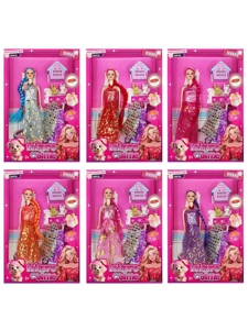 XD001C3, 11 inci badan pepejal 5 sendi Barbie rambut panjang dengan tudung telinga dengan sangkar anjing anjing anjing dengan pakaian (6 campuran)