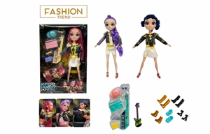 K-POP Rainbow Witch Hunter Series 12-inch 12-joint solid body with real glass eyes, surprise girl group doll with guitar theme suit and one golden card, 3 styles random mixed pack