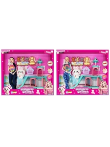XD002A3, tidak melanggar 11 inci badan pepejal 12 sendi badan Barbie panjang dengan tudung telinga dengan aksesori anjing plastik dengan istana dengan muzik cahaya (2 campuran)