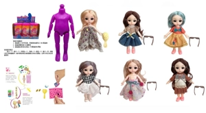 Latest 6.5-inch bath salt doll, 12-joint solid body with 6D realistic eyes, stylish doll fitted with 6 assorted surprise accessories, 6 styles, 6PC