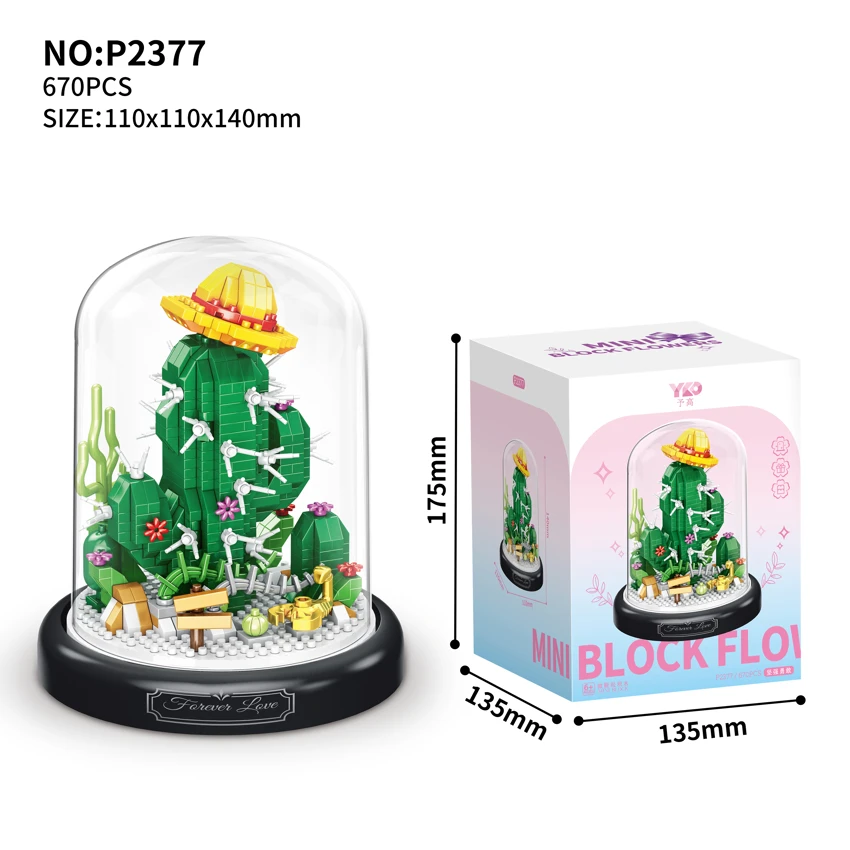 Strong & Brave Cactus (With Transparent Cover + Black Base)