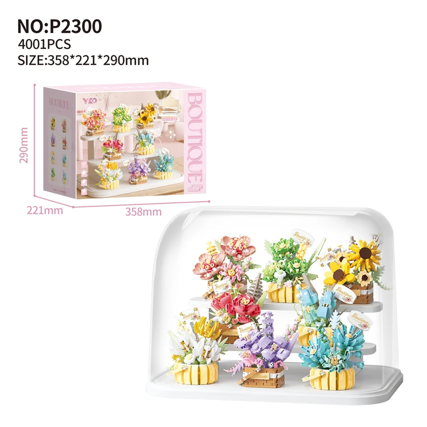 Koleksi bakul bunga - 8 set lengkap + dengan rak pameran 3 lapisan + penutup debu telus (4001PCS)