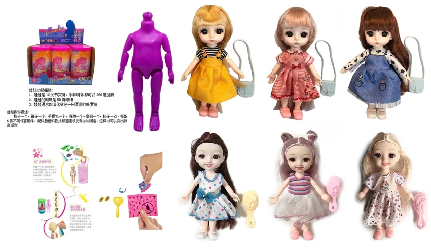 Boneka garam mandi terbaru 6,5 inci, 12 sendi padat, 6D, boneka mata yang indah dengan 6 aksesori kejutan yang berbeda, 6 6PC.