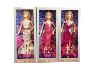 Kotak kelas atas 11,5 inci gaun malam padat Barbie dengan mahkota dengan kalung