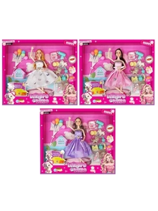 XD002B9, tidak melanggar 11 inci badan pepejal 12 sendi badan Barbie menggantung bunga dengan tudung telinga dengan aksesori anjing plastik dengan belon (3 campuran)
